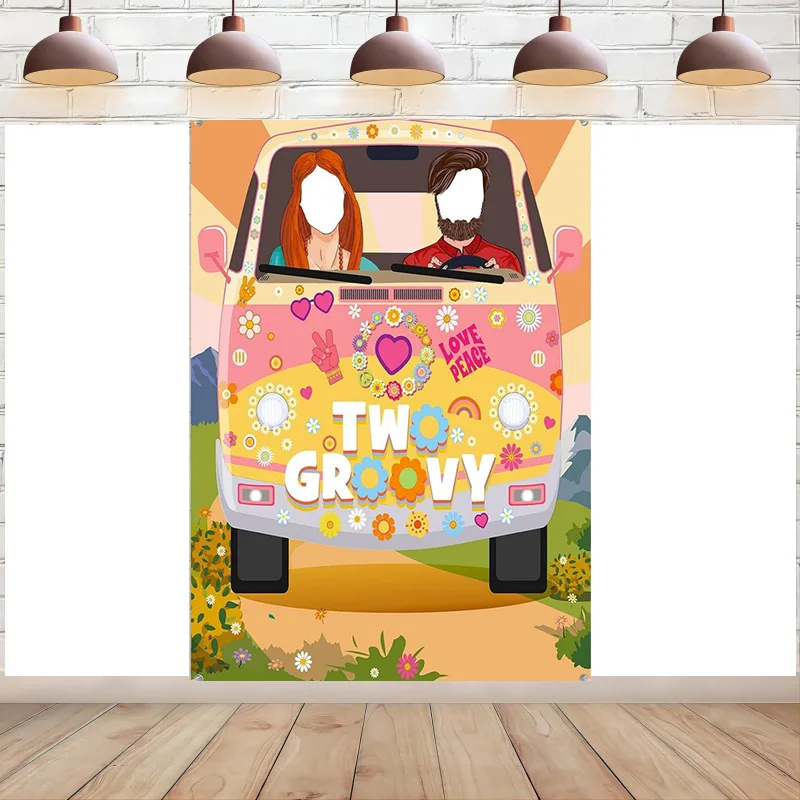 Two Groovy Party Decoration Hippie Prop Groovy  Hippie Bus Hippie Backdrop Background Banner Boho 60's 70's Party Decoration