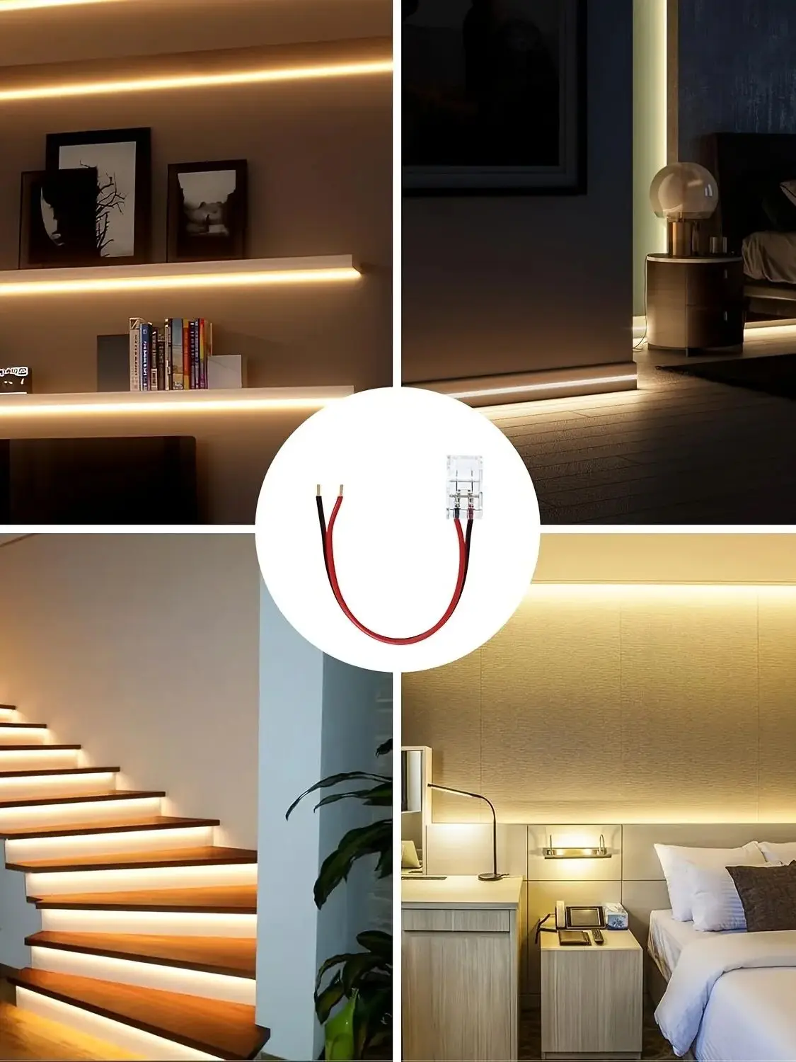 COB LED-Streifenverbinder, Streifen-zu-Kabel-Verbinder mit 10cm Kabel Einseitig 2-polig für 8mm COB/SMD 2835 3528 LED-Streifen – Detail 1