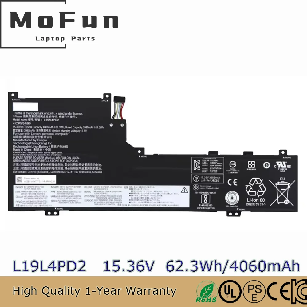 

62.3Wh Genuine L19L4PD2 L19M4PD2 Battery for Lenovo Yoga S740-14IIL-81RT 81RM 81RS 81RS001DGE 81RS008JGE 81RS0016GE SB10W67348