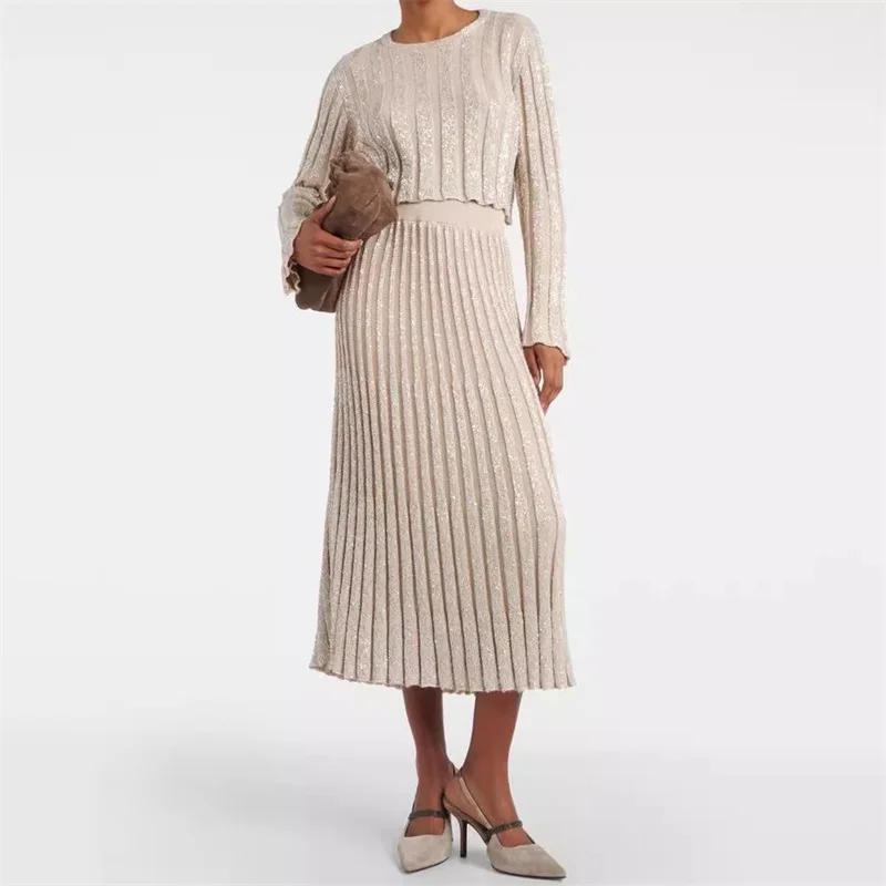 

Women's skirt 2024 Summer New Sequin Decorated Women's Half skirt Elastic knitted slim fit Pencil skirt Woman clothes long skirt