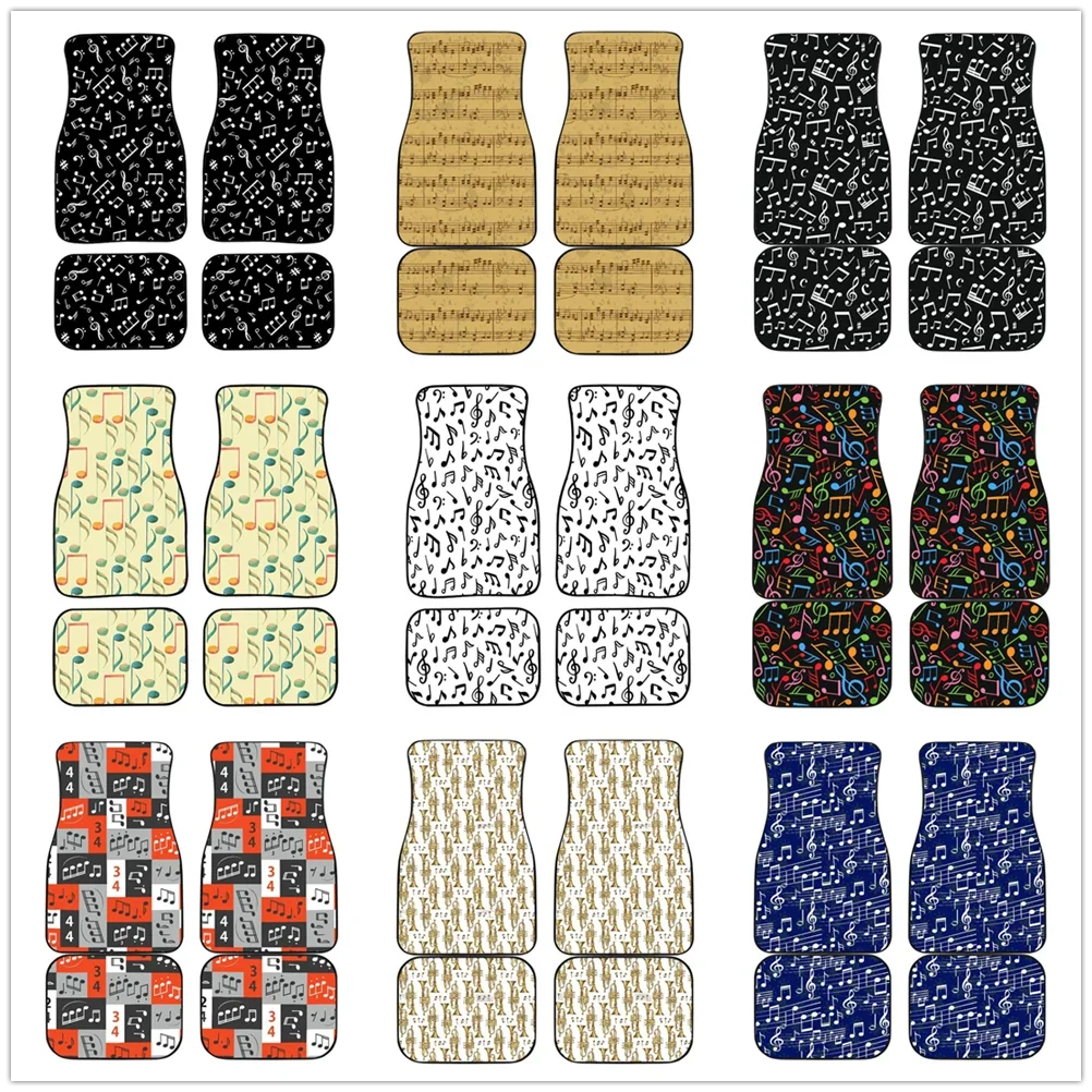 

Music Notes Pattern Car Floor Mat Vintage Black Carpet Anti-Slip Rubber Mat Pack of 4 Auto Accessiores for Car SUV Van