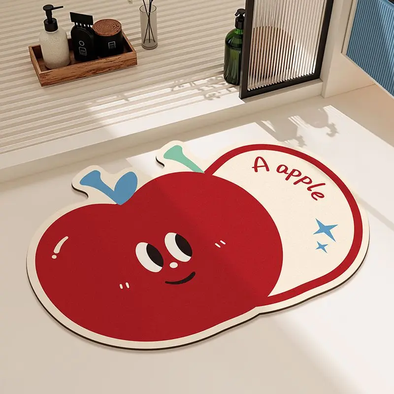 VIKAMA Cartoon Apple Bathroom Floor Mat, Easy-To-Clean And Anti-Slip Entrance Floor Mat, Entrance Hall Carpet, Home Decoration