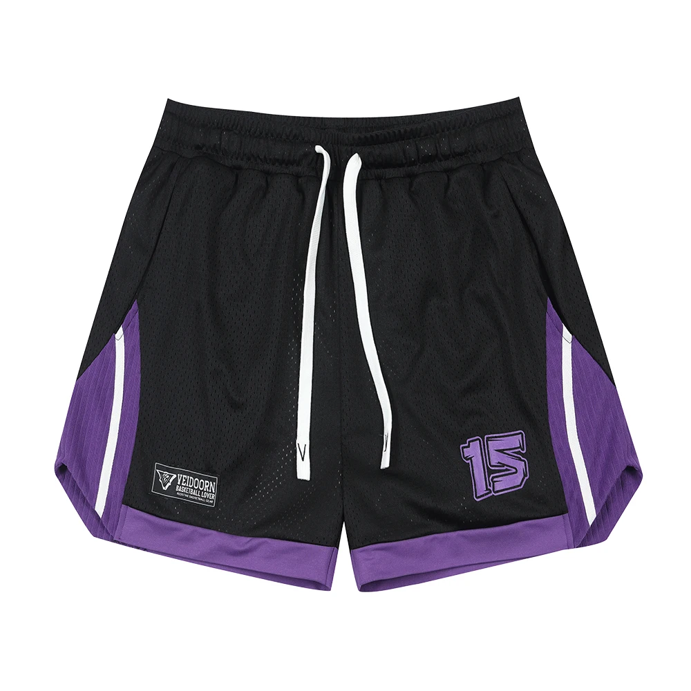 Street Style Mesh Basketball Shorts for Men Side Pockets Sweat Wiping Fabric Breathable Gym Shorts for Training Running