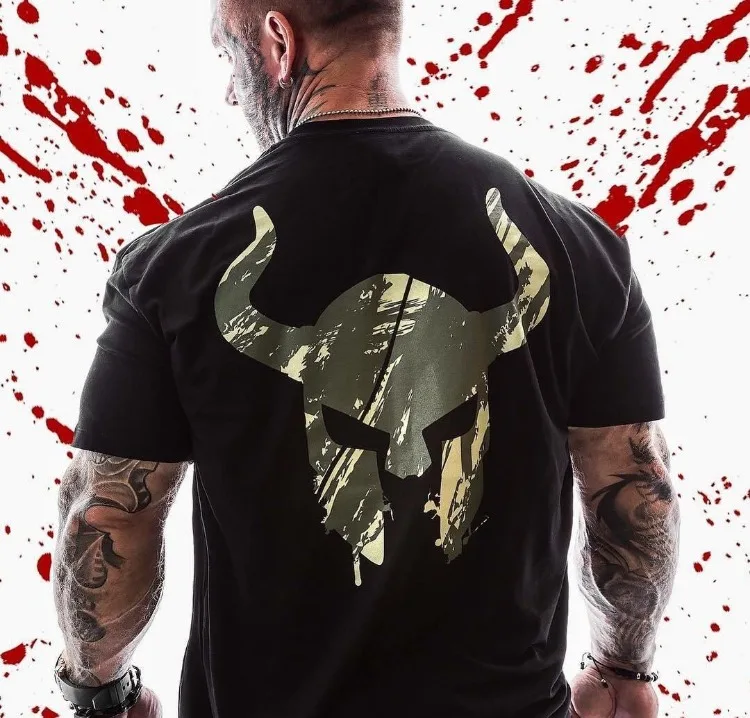 Mężczyźni Musle koszule kulturystyka trening siłownia O-neck t-shirty mężczyźni Fashion Design Streetwear