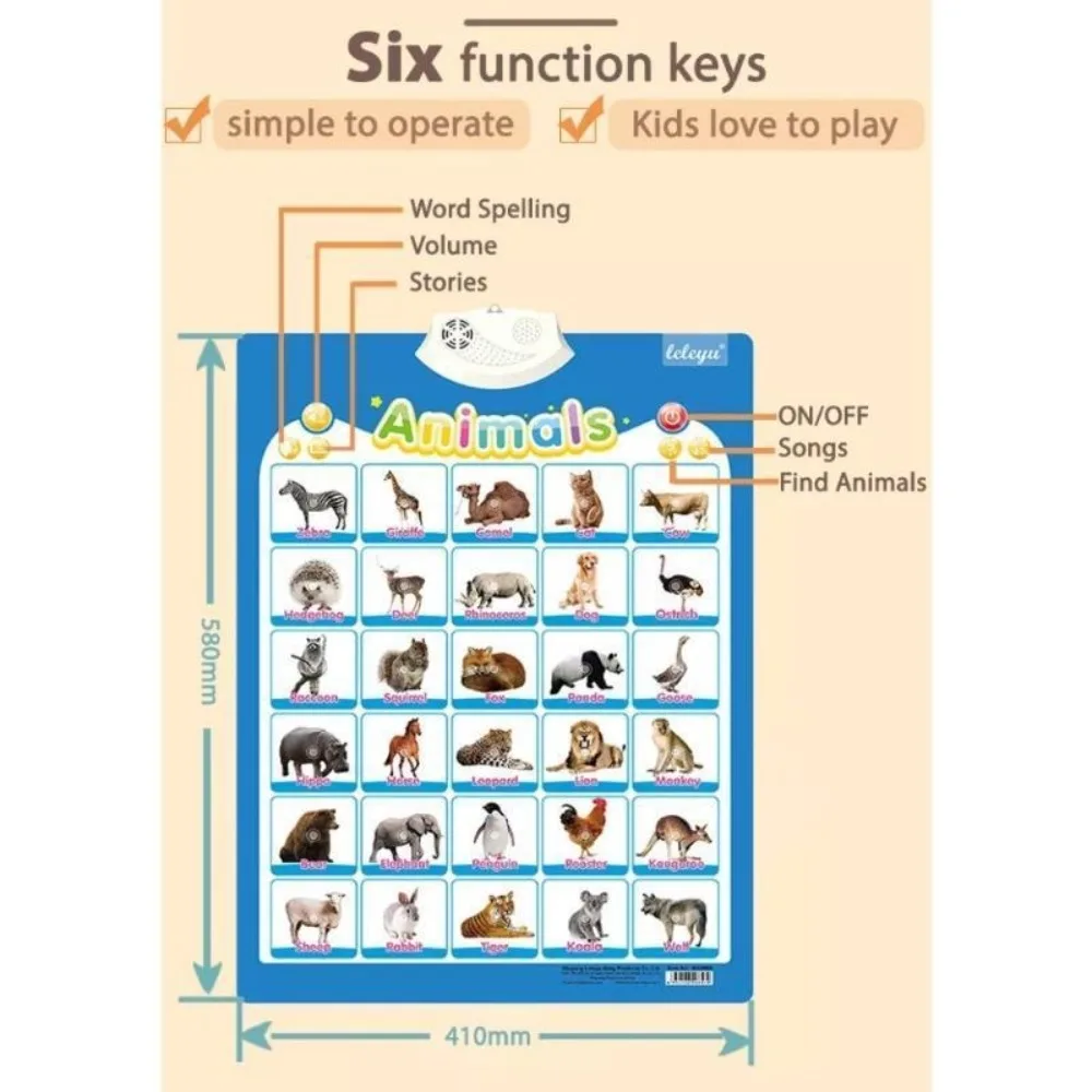 Gráfico electrónico de pared parlante, letras/personajes/números de vehículos/animales/frutas, tabla de pared educativa interactiva con sonido