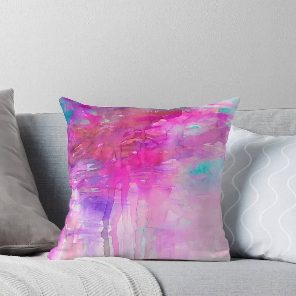 CARNIVAL DREAMS 1 Girly Bubblegum Pink Pastel Sky Whimsical Clouds Abstract Watercolor Painting Throw Pillow