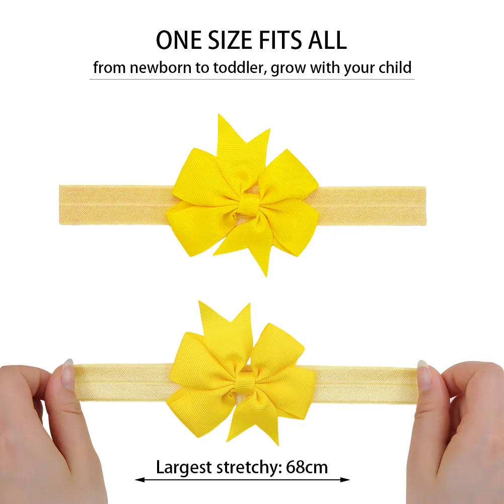 Colorful Ribbon Bow Headbands for Baby Girls Neborn Stretch Wide Elastic Hair Bands Pinwheel Headwras Solid Kids Headwear