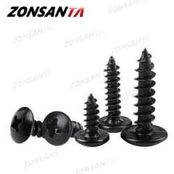 ZONSANTA M3 M4 M5 M6 Black Carbon Steel Phillips Truss Head Cross Recessed Mushroom Head Self Tapping wood Screws