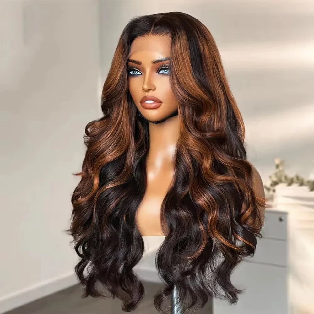 

30 Inch 1B/30 Ombre Brown Highlight Body Wave Wig 13x4 13x6 HD Lace Frontal Human Hair Wig 250 Density Deep Wave Wigs