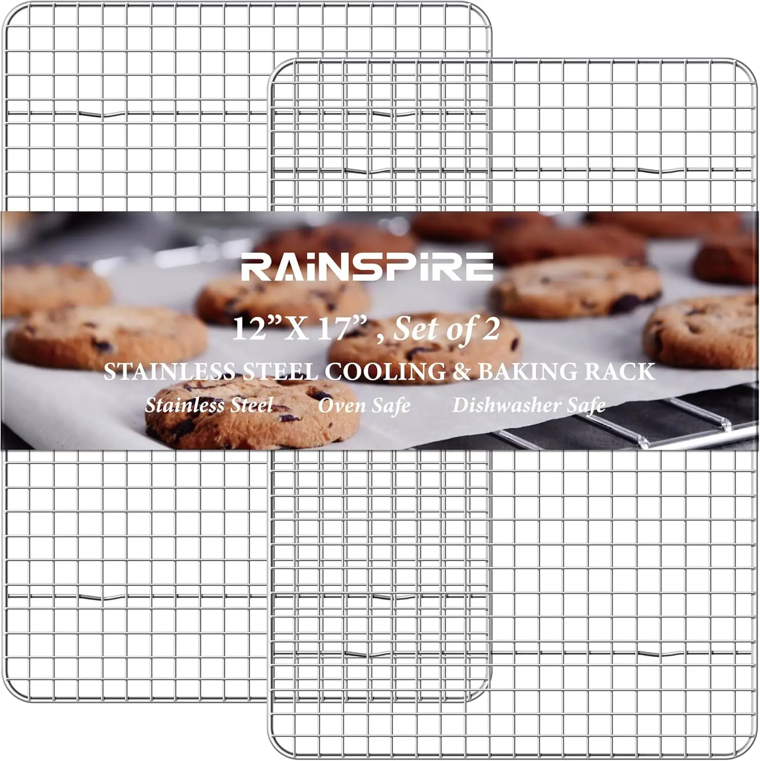 

Cooling Rack Stainless Steel, Heavy Duty Cooling Racks for Cooking and Baking, Oven Safe Wire Rack for Cooking, Baking Rack for Oven Cooking Fits Half Sheet Cookie Pan, 12" x 17", 2-Pack