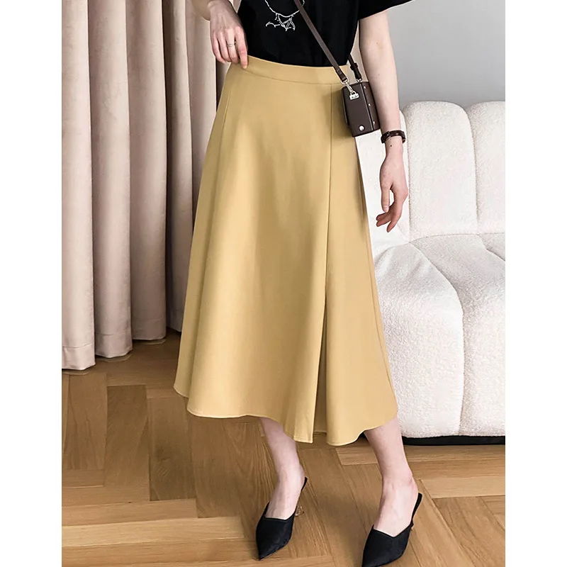 2024  Summer  New Half  Skirt  High  Waist Slimming  Solid  Color Versatile  Pleated  A-line  Skirt  for  Middle  Elderly  Women