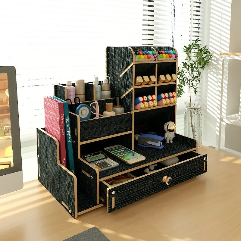 Large Capacity Pen Holder Students Desktop Drawer Style with Angled Pen Insertion for Office and Home
