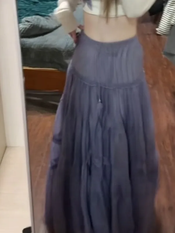 Gonna torta viola Dopne Mood Gonna coreana a vita alta con corpo a vita alta Bella gonna lunga a trapezio con vestibilità stand