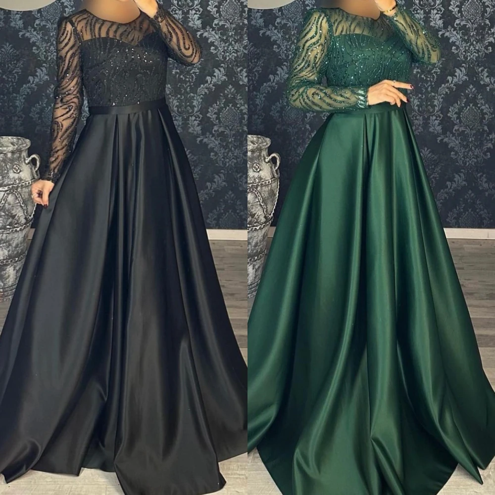 

Elegant Sizes Available Jewel A-line Party Dresses Paillette / Sequins Tulle Skirts Floor length Charmeuse Evening