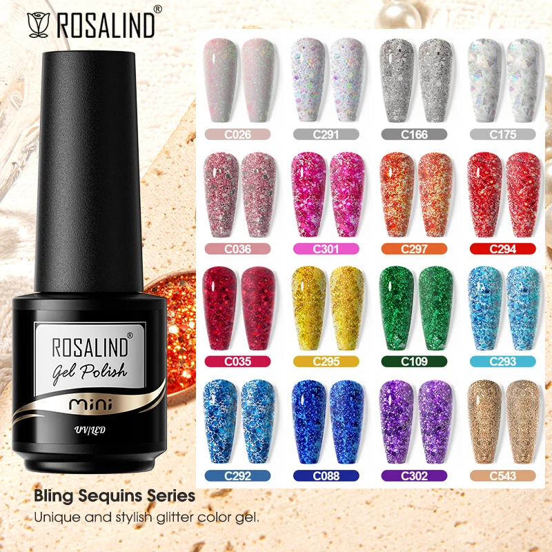 ROSALIND Nail Gel Shiny Bright Polish UV/LED Lamp Hybrid Varnishes Semi Permanent Base Top Coat Nail Art Multicolor Bottle