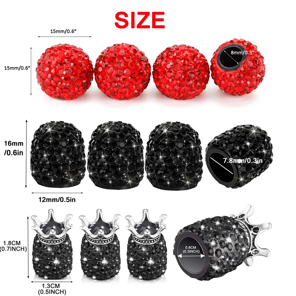 AUTCOAT Crystal Valve Caps, 4Pack Handmade universal Crown Crystal Rhinestone Tire Caps, Attractive Dustproof Accessorie for Car