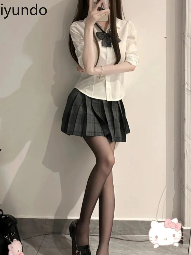 2025 Nieuwe Y2K Sweetcore JK Uniform vrouwen Verstoorde Taille Tie Blouse Witte Korte Mouw Top Afslanken Fit Chemise femme