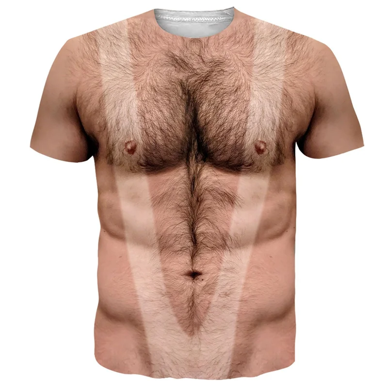 Trick, Funny, Fun, Hairy Chest Pattern, Men's Printed Muscle, Fake Abdominal Muscles, Summer and Spring Role-playing Costumes image 3