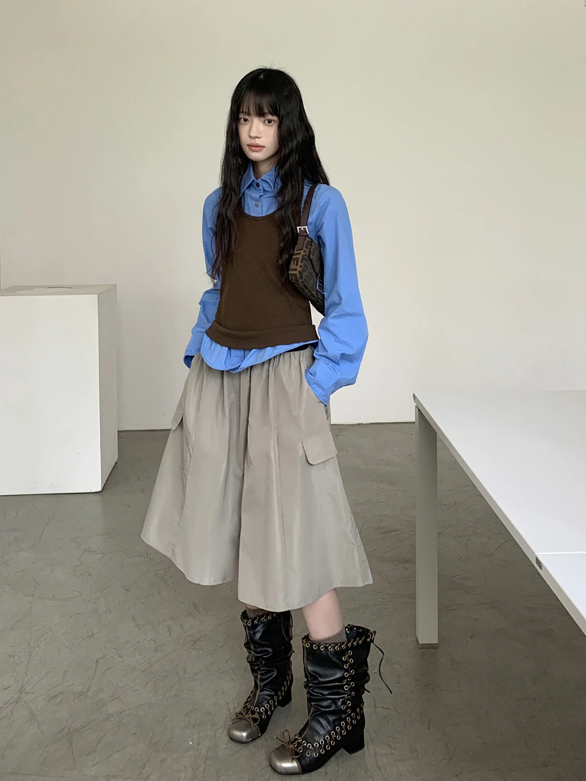 

Dirl Gulf Love Ne Blue irt 2022, осенний женский элегантный маленький топ из хлопка, длинный све, деловой, повседневный, чистый цвет