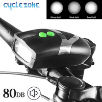 2 in 1 Bicycle Light with Bell Bike Headlight with 80DB Horns Bell 3 Lights Modes LED Waterproof Front Lamp Cycling Accessories