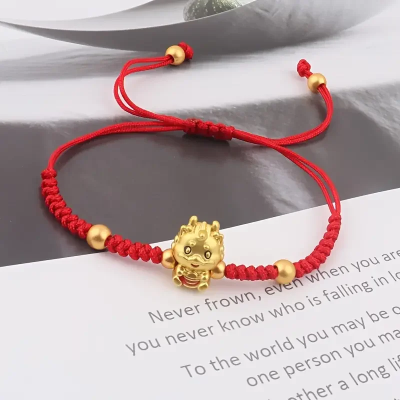 Best lady 1pc Luck Dragon Beads Red Rope Bracelet Chinese Style Handmade Hand String Jewelry Happy Spring Festival Gift