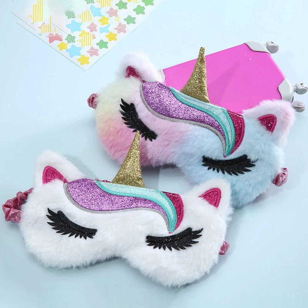 Cartoon Plush Unicorn Sleep Mask Cute Sleep Eye Patches Night Dream Sleeping Eye Mask Soft Lightproof Eye Covers for Children