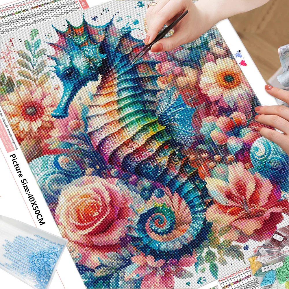 HUACAN Diamond Painting Seahorse Cross Stitch Embroidery Animal Rhinestones Picture Seaside Mosaic New Arrival Handicraft