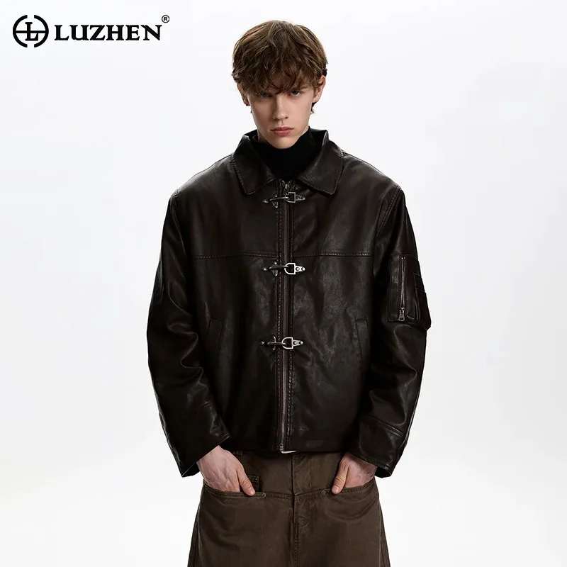 

LUZHEN 2025, новая зимняя оригинальная кожаная куртка с металлической пряжкой и пуговицами, мужская элегантная красивая повседневная одежда JY5418