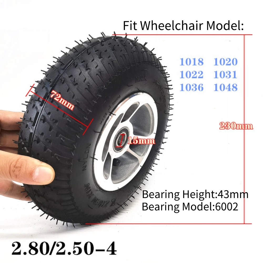 9 inch Pneumatic Tire Wheel 2.80/2.50-4 for Electric Wheelchair Front Wheel Old Scooter with Rim