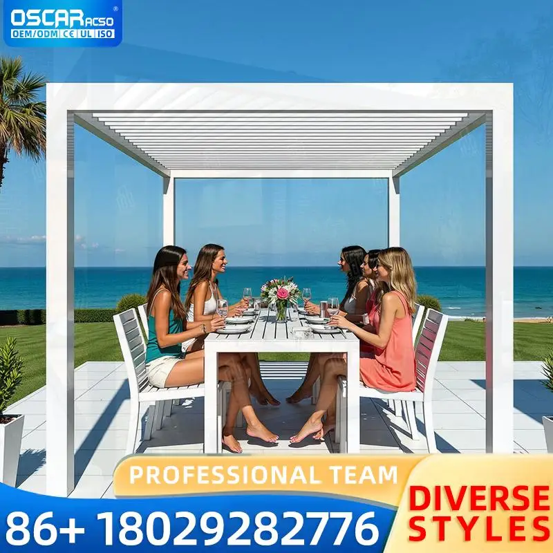 

Retractable Outdoor Aluminum Pergola with Automatic Shutter and Motorized Louver Waterproof for Patio Garden Backyard pergola