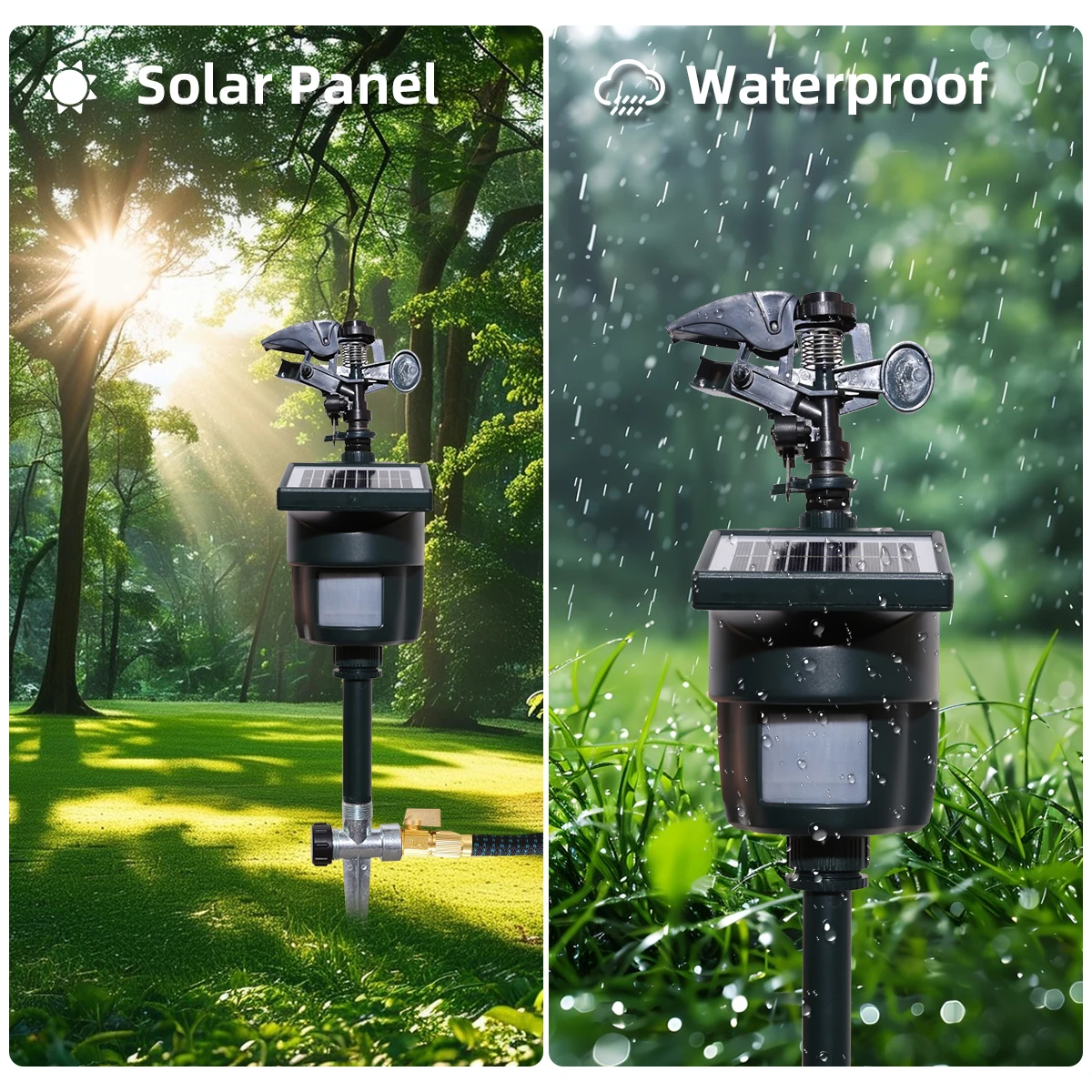 Solar Motion Activated Sprinkler with Day & Night Detection Modes Repellent Detector for Garden Outdoor Waterproof