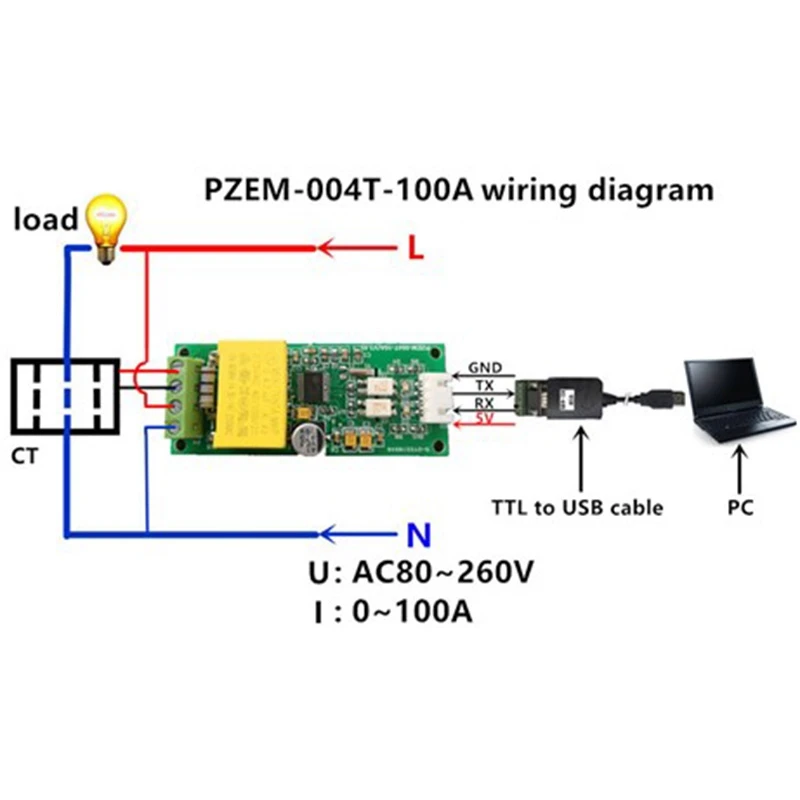 2X Upgraded Version PZEM-004T Digital AC Meter Ammeter TTL Current Power Factor Frequency Tester Module With Coil 100A