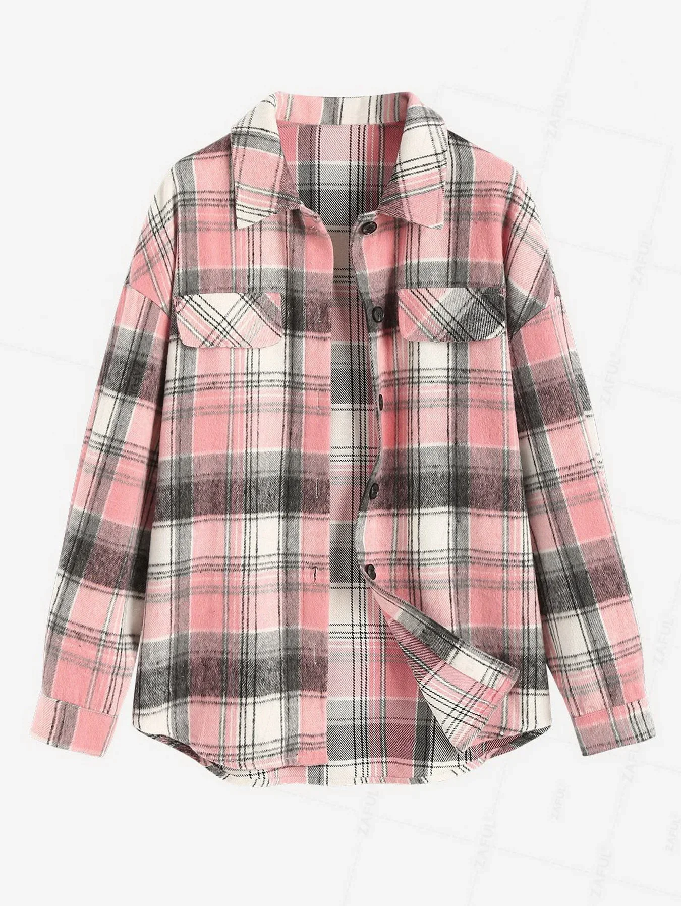 ZAFUL Vintage Plaid Pattern Single Breasted Flap Detail Wool Blend Shirt Jacket Shacket traffic on offer clearance free ship