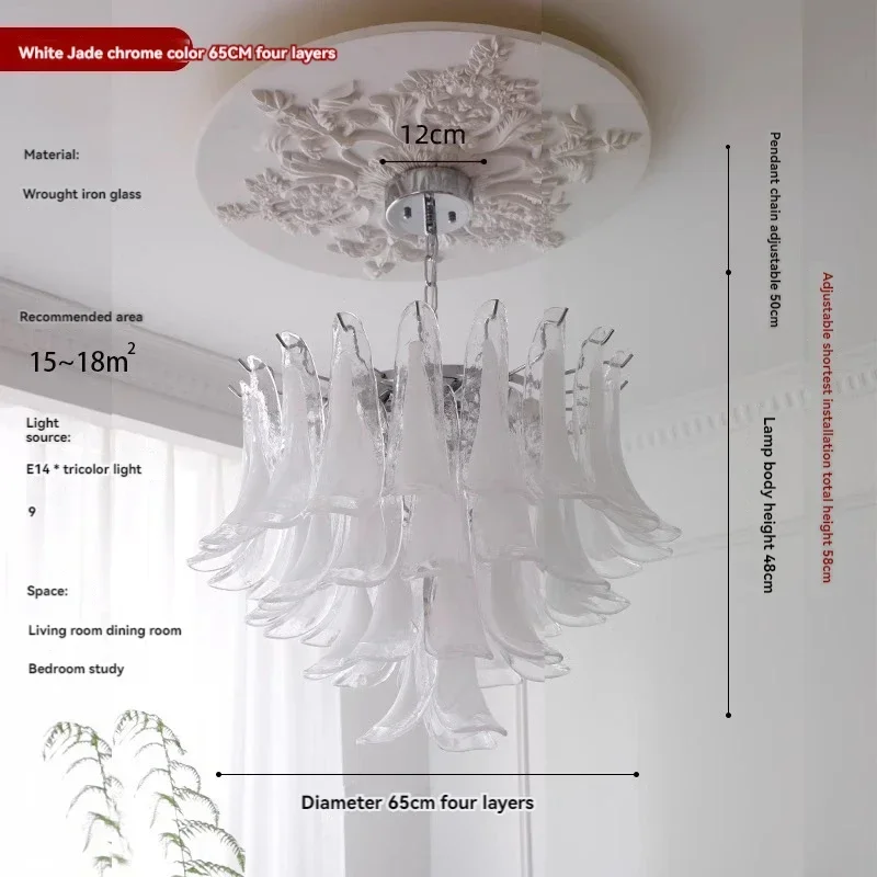 Witte bloemblaadjes glazen kroonluchter, Franse takvormige kristallen hanglamp voor woonkamer en slaapkamer, luxe takkristallen kroonluchters
