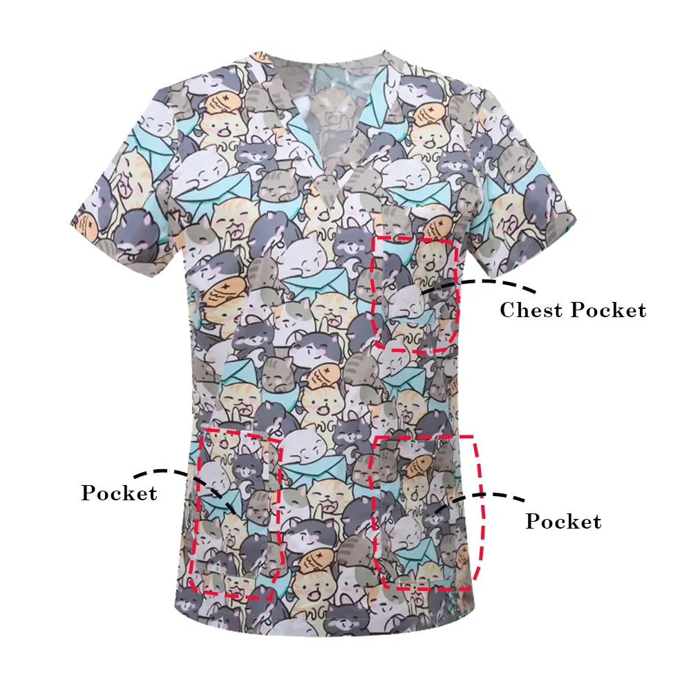 Nurse Doctor Pet Grooming Dentist Work Clothes Surgical Uniforms Woman Man 100% Cotton Printing Clinical Scrub Tops/Shirts S-XXL
