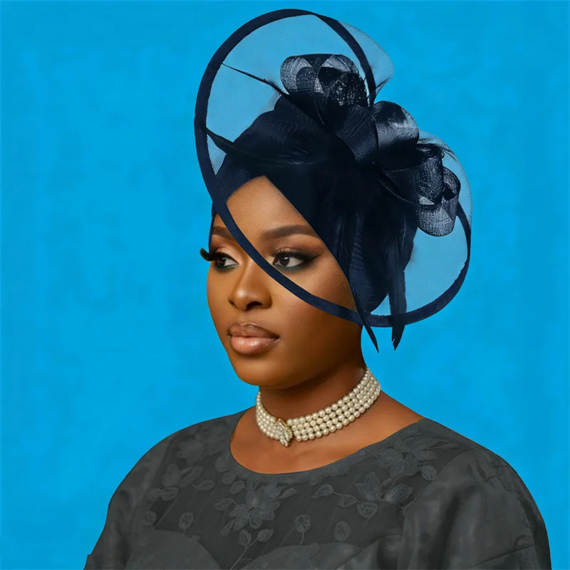 مبالغ فيها زهرة تكدرت قبعة عمامة للنساء نيجيريا خوذة الأفريقية أشرطة رأس حفل زفاف السيارات Gele ربطة الرأس بونيه قبعة #3