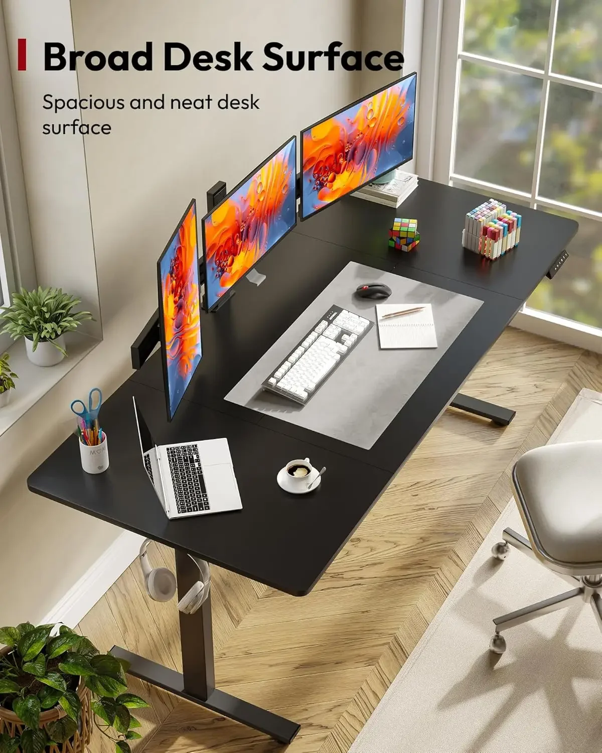 Electric Standing Desk 71x32' Height Adjustable with 6-Button Controller, Black Frame & Tabletop