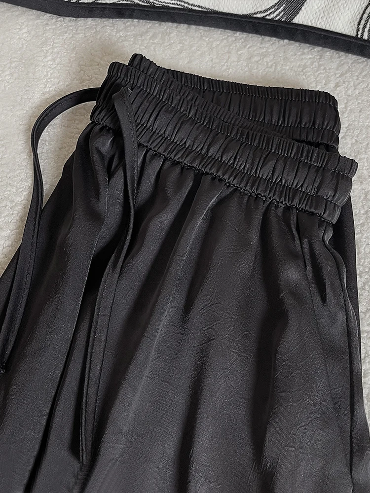 

Black Silk Half-length Skirt Women Summer Thin High-waist Drapey Acetate Satin Long A-line Skirts Commute Korean Style Loose Fit