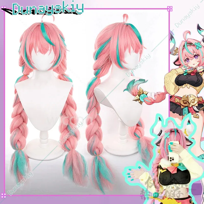 

wiwiwi 123Game Genshin Impact Cosplay Varesa 100cm Long Pink Braided Hair For Girls Women Free Wig Cap Anime Halloween