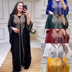 African National Style Muslim Dress Diamond Bead Fashion Loose Abaya Dubai Turkey Arabic Maxi Dresses for Women Plus Size Hooded