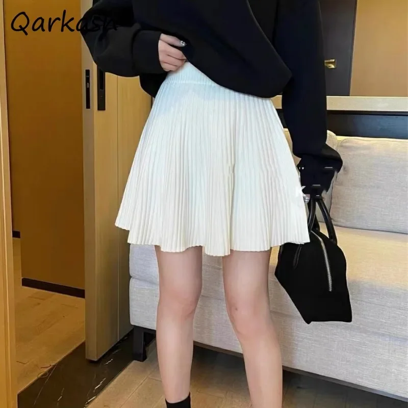 

Pleated Skirts Women Spring Autumn New Elastic Waist Slim Fit A-line Korean Fashion Knitted OL Elegant All-match Simple Casual