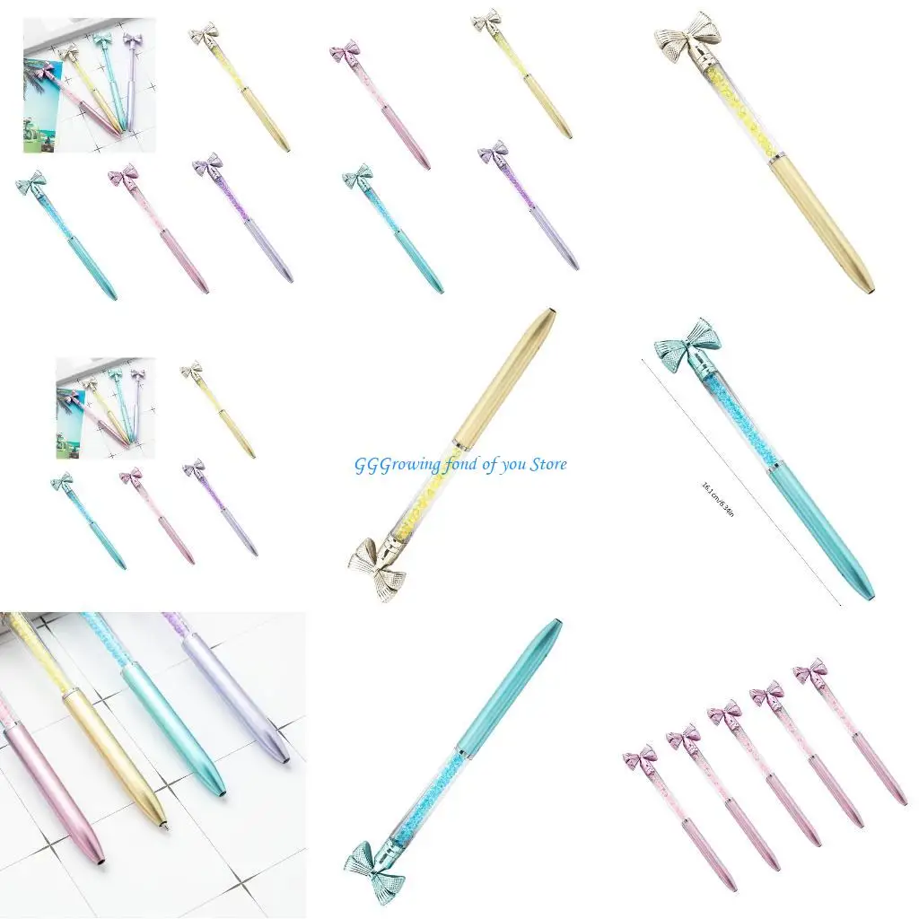 

H9EB 5 шт. Шариковая ручка с бантиком и хрустальными бусинами, ручка для подписи, поворотная ручка для подписи, 1,0 мм
