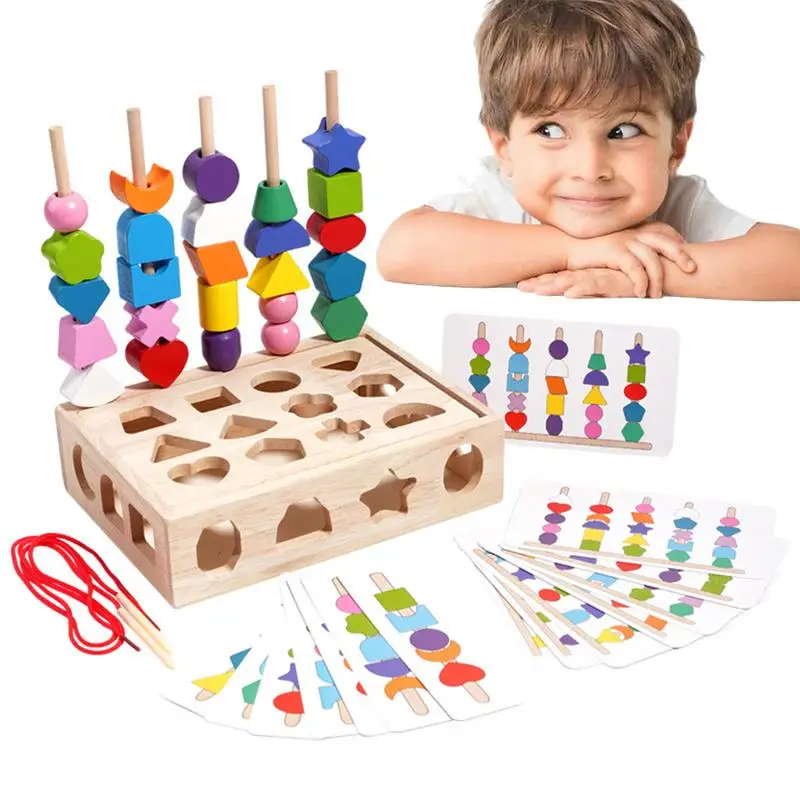 

Geometric Board Puzzles Kid's Wooden Beads Shape Sequencing Toy Realistic Design Sorting Stacking Toys For Easter Children's Day