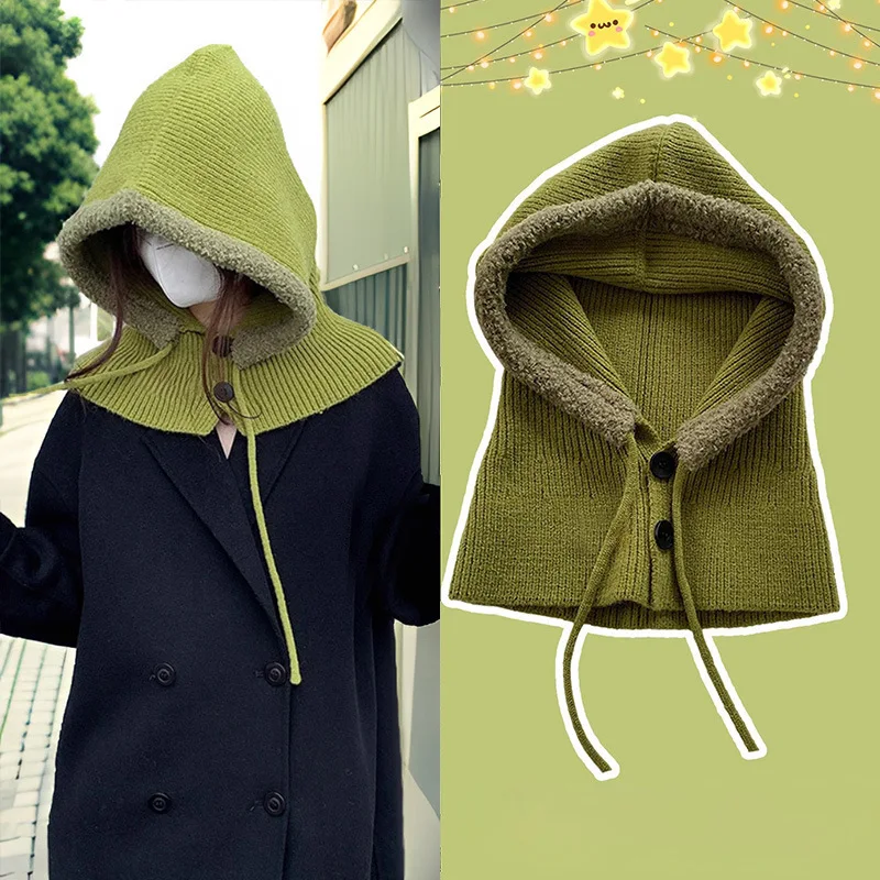 غطاء رأس بالاكلافا شتوي دافئ محبوك وشاح كروشيه متكامل لحماية الأذن مقاوم للبرد بلون سادة ​