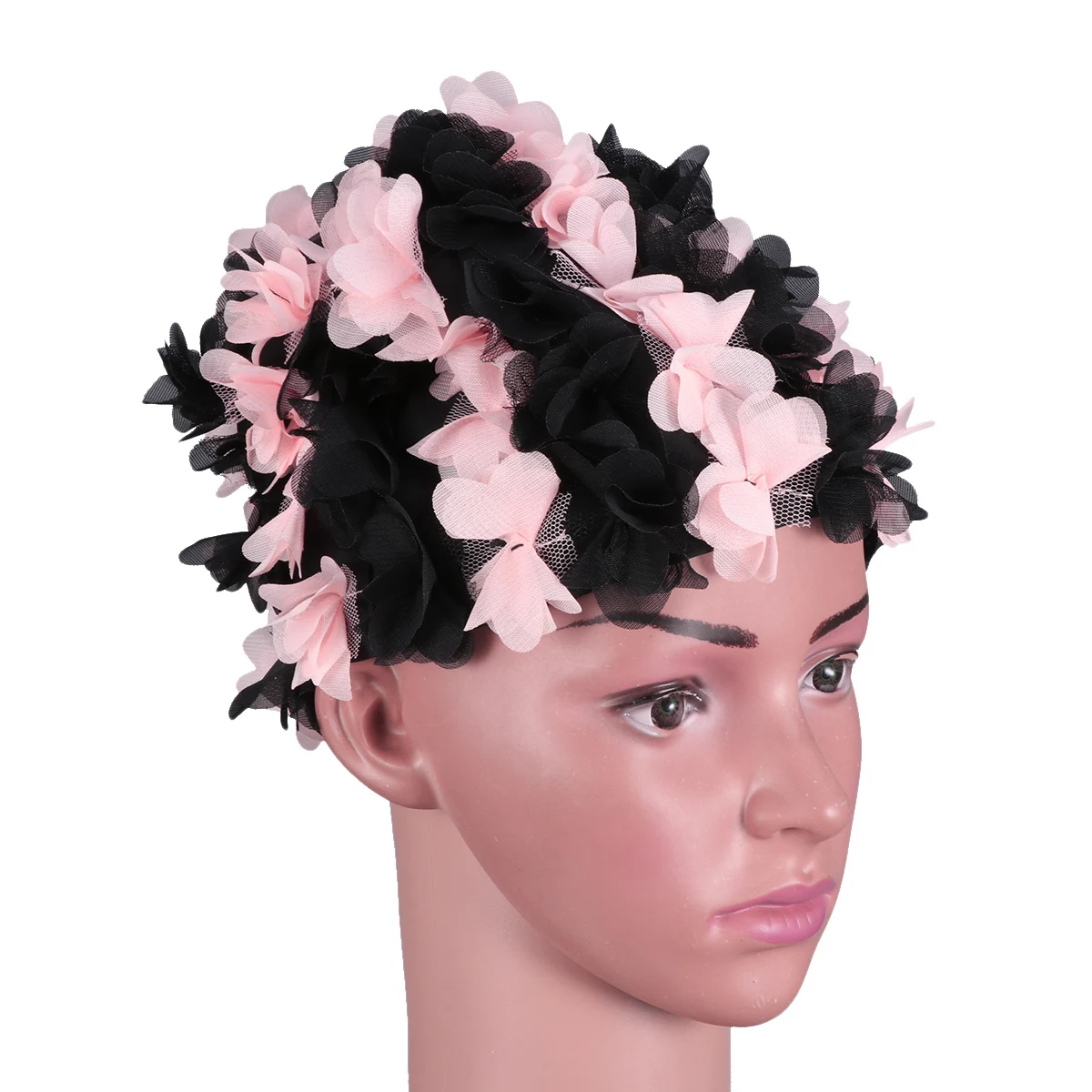 

3D Flower Petals Swim Cap Reusable Durable Comfortable Anti-Slip Bathing Headwear For Women Men Black Skin Color