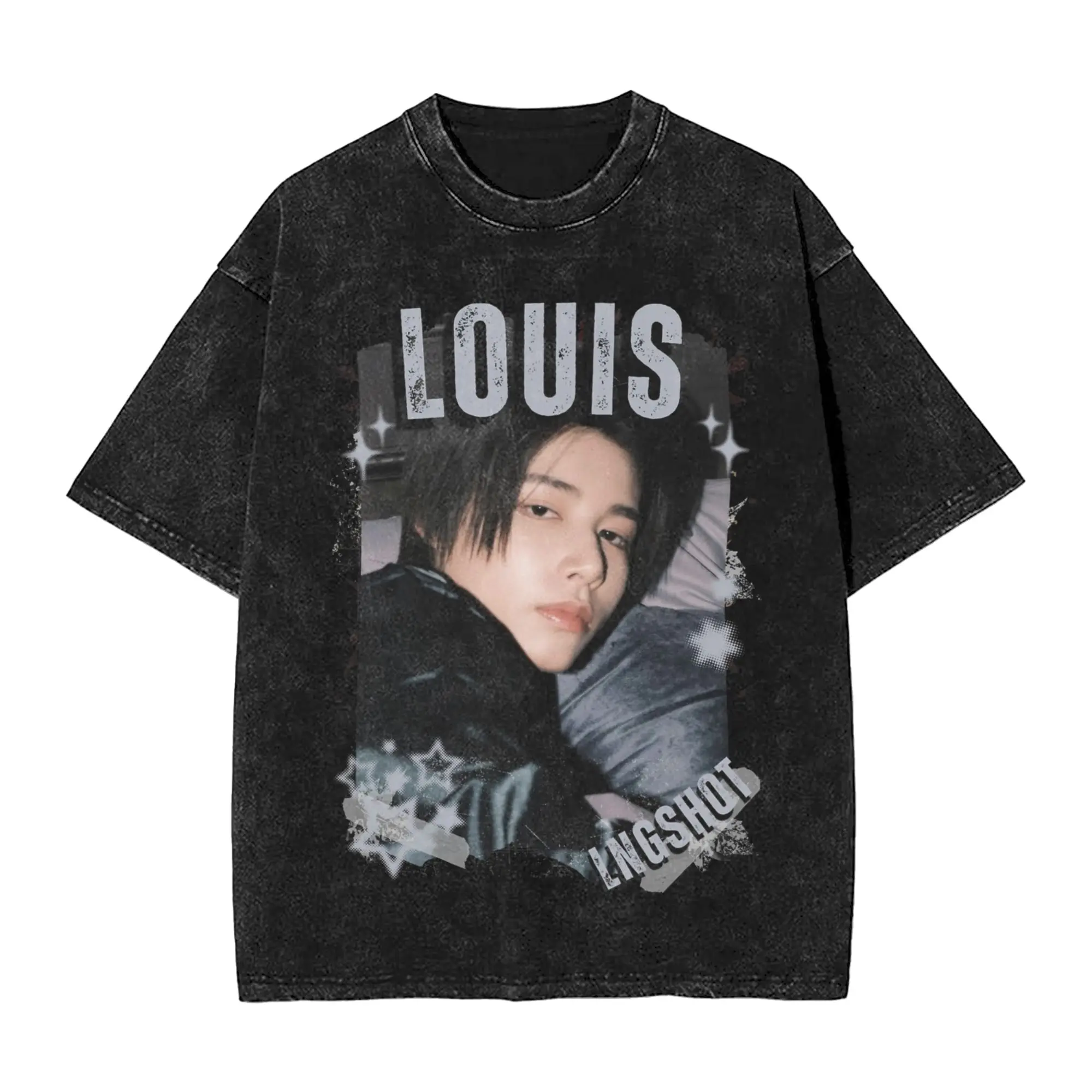 Washed T Shirts Lngshots Louis  Kpop Boy Group Hip Hop Vintage T-Shirts Oversize  Streetwear Short Sleeve Printed Tops Tees Men