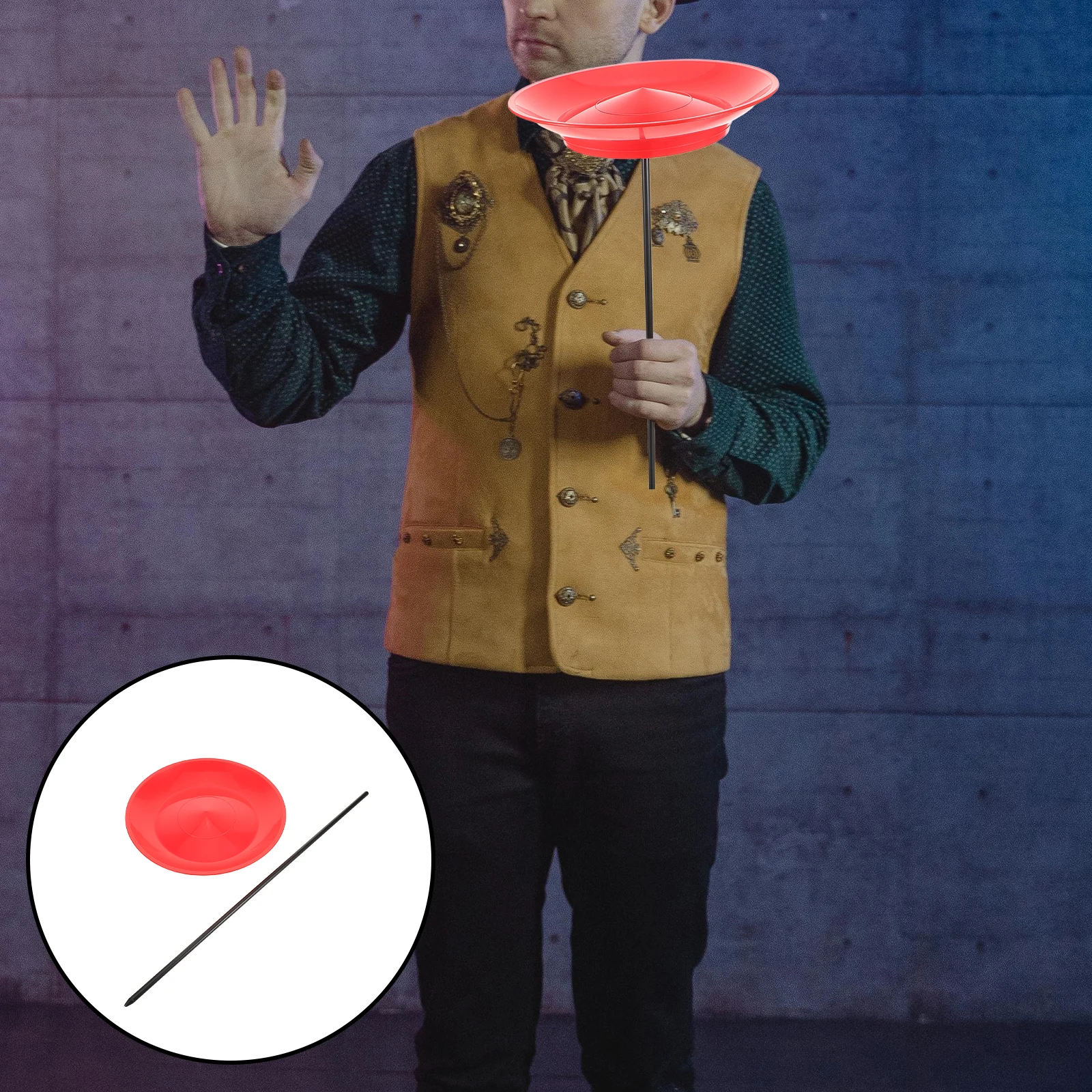 

1 Set Spinning Plates With Stick Performance Juggling Skill Props Balanced Design Material Professional Rods Portable
