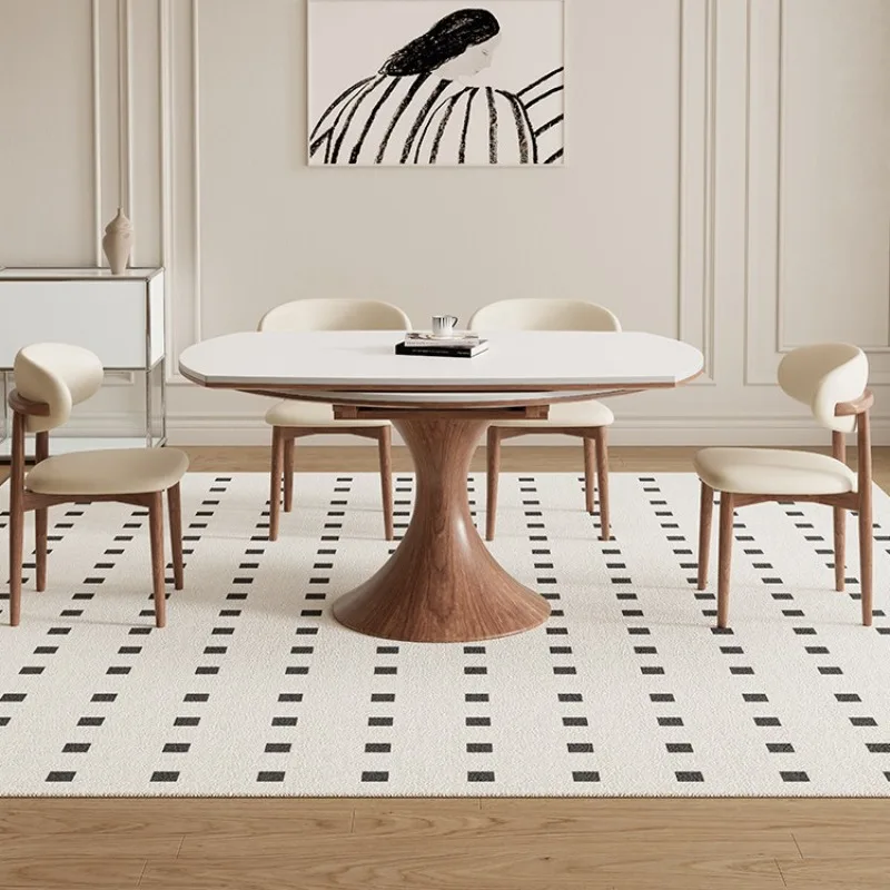 Retractable Deli Feng rock slab dining table, small apartment square and round dual-purpose medium and ancient style