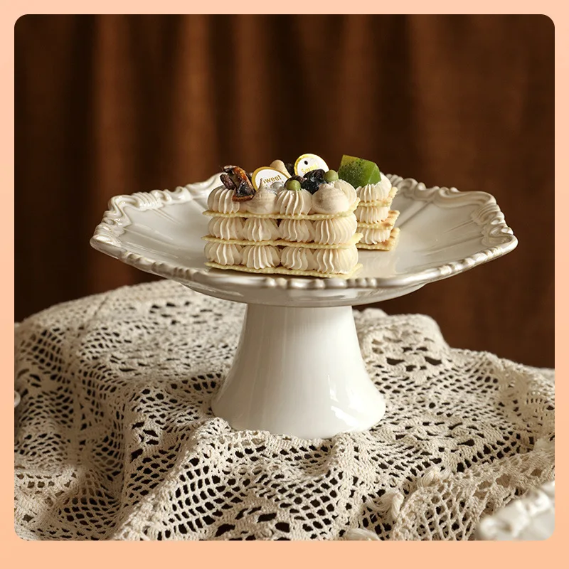 

Suitable for court retro dessert table ceramic cake tray retro tall fruit plate snack plate wedding birthday coffee break