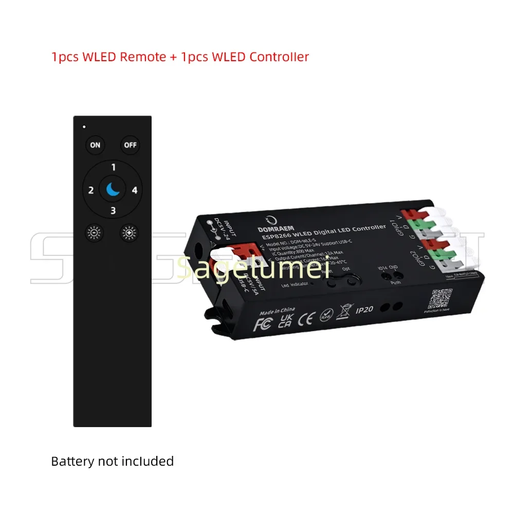 

RF2.4G WLED Пульт дистанционного управления ESP8266/ESP32 WLED Светодиодный контроллер Встроенный микрофон DIY Динамический режим UART Type-C Загрузка Приложение Управление голосом